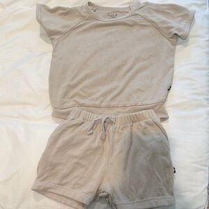 Kyte BABY Cream/Tan Short Sleeve Top and Shorts Matching Set